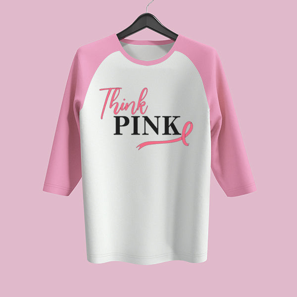 Think Pink Breast Cancer Awareness Month Quarter Sleeve Raglan Tee Alt