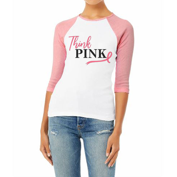 Think Pink Breast Cancer Awareness Month Quarter Sleeve Raglan Tee Lifestyle