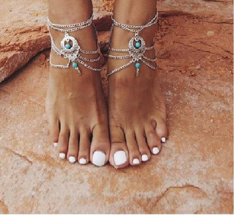 Bohemian Style Beaded Chain Anklet, Barefoot Sandals Set - Gifts Are Blue - 4