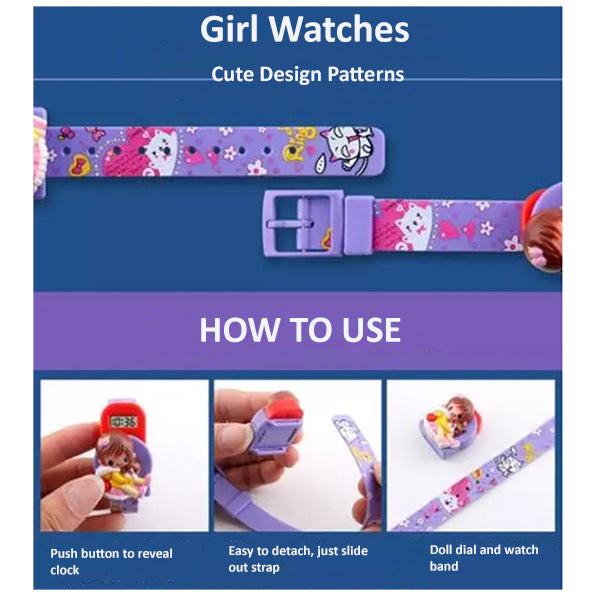 SKMEI Little Girls Doll Design Digital Watch for Ages 3 to 6, Use Diagram, all SKUs