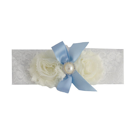 Vintage White and Blue Bride Wedding Garter with Flower and Ribbon - Gifts Are Blue - 1