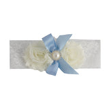 Vintage White and Blue Bride Wedding Garter with Flower and Ribbon