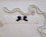 Vintage Wedding Bride Lace Garter with Navy Bow (Plus Size) - Gifts Are Blue - 3