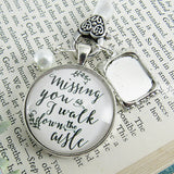 Wedding Charms, Wedding-Bouquet-Memorial-charm-missing-you-one-frame-white-silver-tone-Alt; Silver/White Pearl 1 Frame