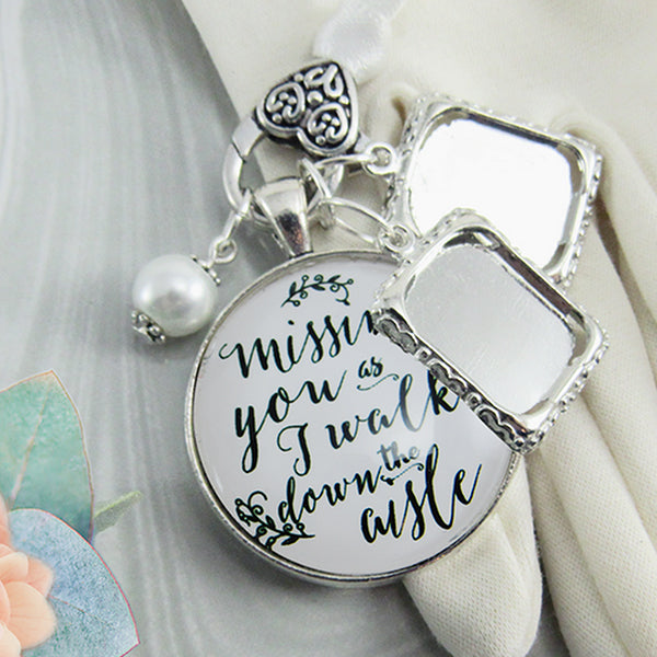 Wedding Remembrance Charm Sentiment for Bride, Silver/White Pearl 2 Frames