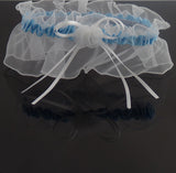 Fancy White and Blue Bride Wedding Garter with Rose and Bow - Gifts Are Blue - 3