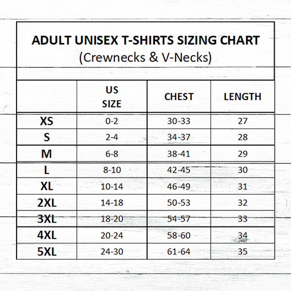 Bride & Groom Matching TShirts Size Guide Chart