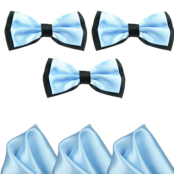Mens Blue and Black Formal Event Pre-Tied Bow Ties and Pocket Square Sets - Gifts Are Blue - 5