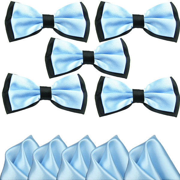 Mens Blue and Black Formal Event Pre-Tied Bow Ties and Pocket Square Sets - Gifts Are Blue - 8