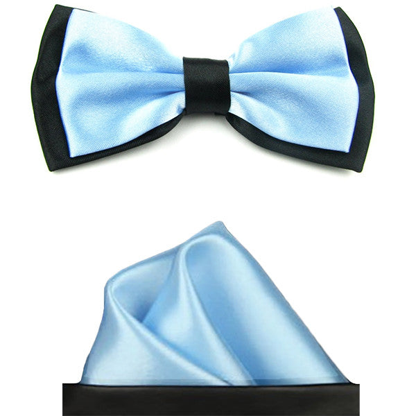 Mens Blue and Black Formal Event Pre-Tied Bow Tie and Pocket Square - Gifts Are Blue - 7