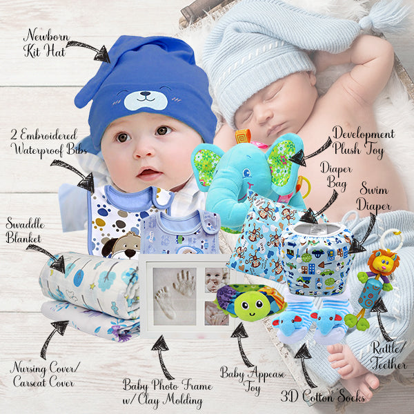 Baby Boy Gift Box, Baby Shower Gifts for Baby Boy, 12 Items; Details