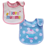 2 Pack of Baby Waterproof Cotton Bibs with Embroidered Designs - Gifts Are Blue - Baby Girl I Love Mummy Cupcake Design