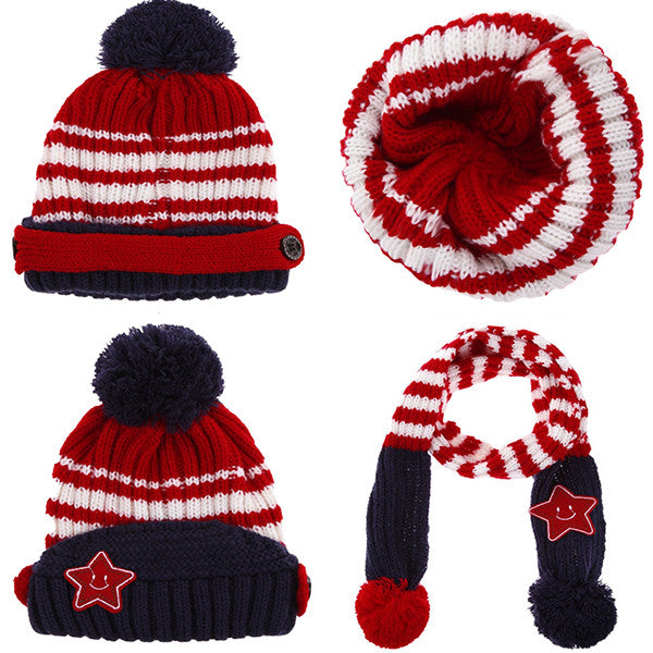 Little Kids Knitted Winter Beanie Hat and Scarf Set, 1 to 4 year olds - Multiview, Red
