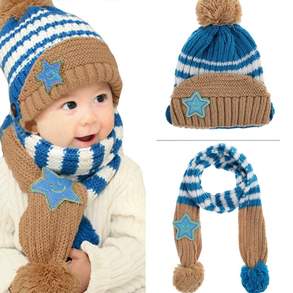 Little Kids Knitted Winter Beanie Hat and Scarf Set, 1 to 4 year olds - Baby & Set, Khaki
