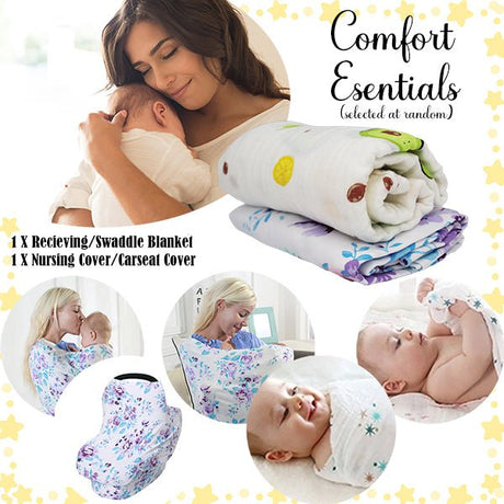 Baby Unisex Gift Box, Ready to Gift Baby Set, 12 Items; Nursing Cover and Swaddle/Receiving Blanket Details
