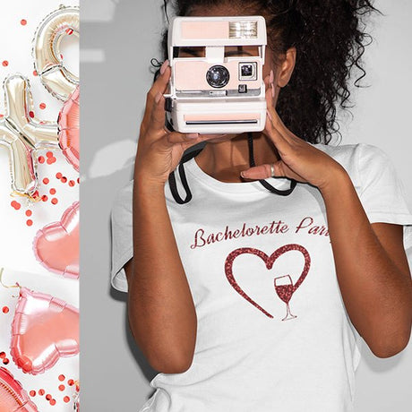 Personalized T-Shirts For Bridal Party; Black Women Holding A Camera