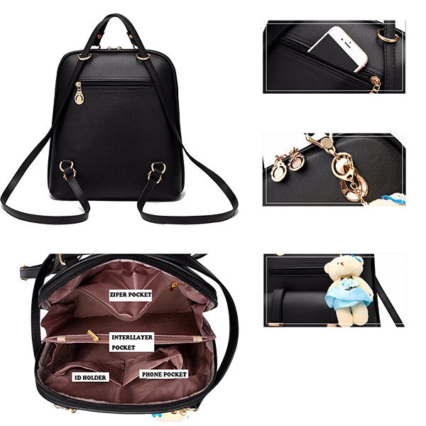 Vintage Backpack with Teddy Bear Charm, Details, all SKUs