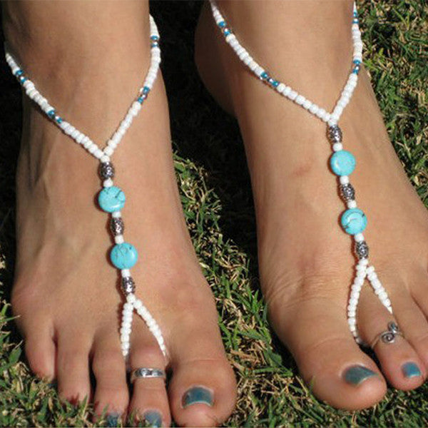Turquoise Blue and White Stretchable Beach Wedding Footwear - Gifts Are Blue - 2