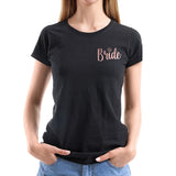 Basic Bride and Bridesmaids Bachelorette Party T-Shirts, Crewneck, Bridesmaid Shirts, Bridemaids Tees, Bachelorette Party Shirts - Bride with Rose Gold Text