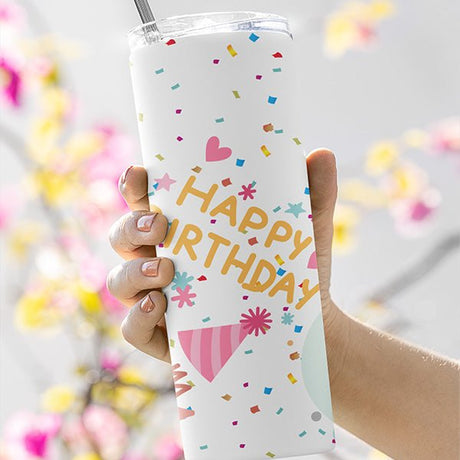 Birthday Girl Tumbler with Confetti and Balloons for Birthday Celebration - Gifts Are Blue