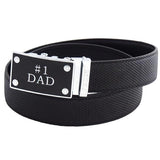 FEDEY Mens Ratchet Belt, Leather, Classic,  No1 DAD Statement Buckle, Main, Black/Silver