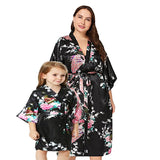 Black Mommy and Me Robes, Floral, Satin Feel