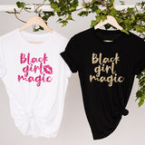 Black Girl Magic Crop Tops pairs great with ripped jeans, shorts, joggers and more.  Great for a girls date night, to wear on college campus (HBCU or any other) and more.  A cute self love shirt.