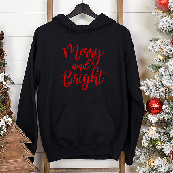 Merry and Bright Christmas Hoodie in sizes Small to 5XL.  Great for men and women.  all SKUs