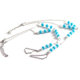 Light Blue and White Beaded Barefoot Sandal with Silver Plated Chain - Gifts Are Blue - 2