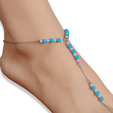 Light Blue and White Beaded Barefoot Sandal with Silver Plated Chain - Gifts Are Blue - 1