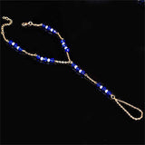 Gold Blue Glass Beads Foot Chain Jewelry, Barefoot Sandals Set - Gifts Are Blue - 3