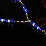 Gold Blue Glass Beads Foot Chain Jewelry, Barefoot Sandals Set - Gifts Are Blue - 4