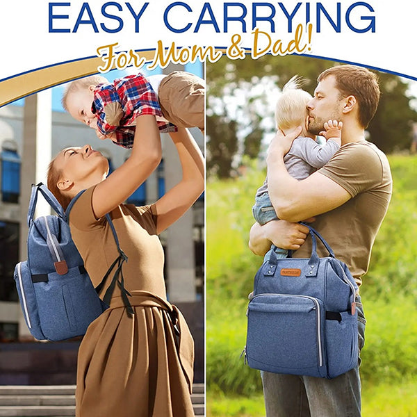 Blue Baby Diaper Bag with USB Charger Port for Moms & Dad - Gift for Expecting Parents - Versatile Carry
