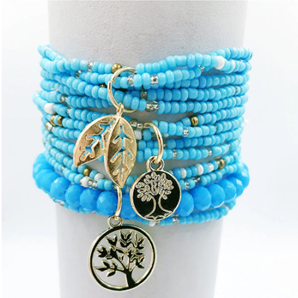 Boho Tree of Life Bracelet Blue Three Layers