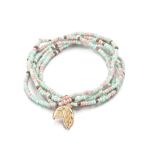 Boho Tree of Life Bracelet Sky Blue Leaf Charm