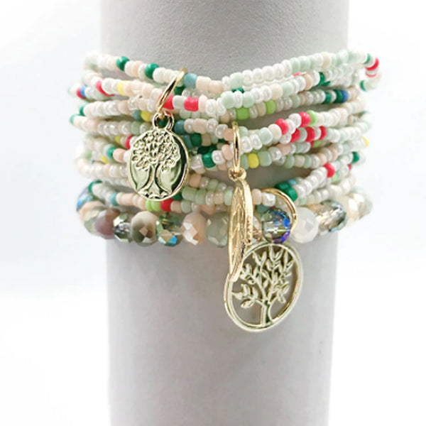 Boho Tree of Life Bracelet White Three Layers