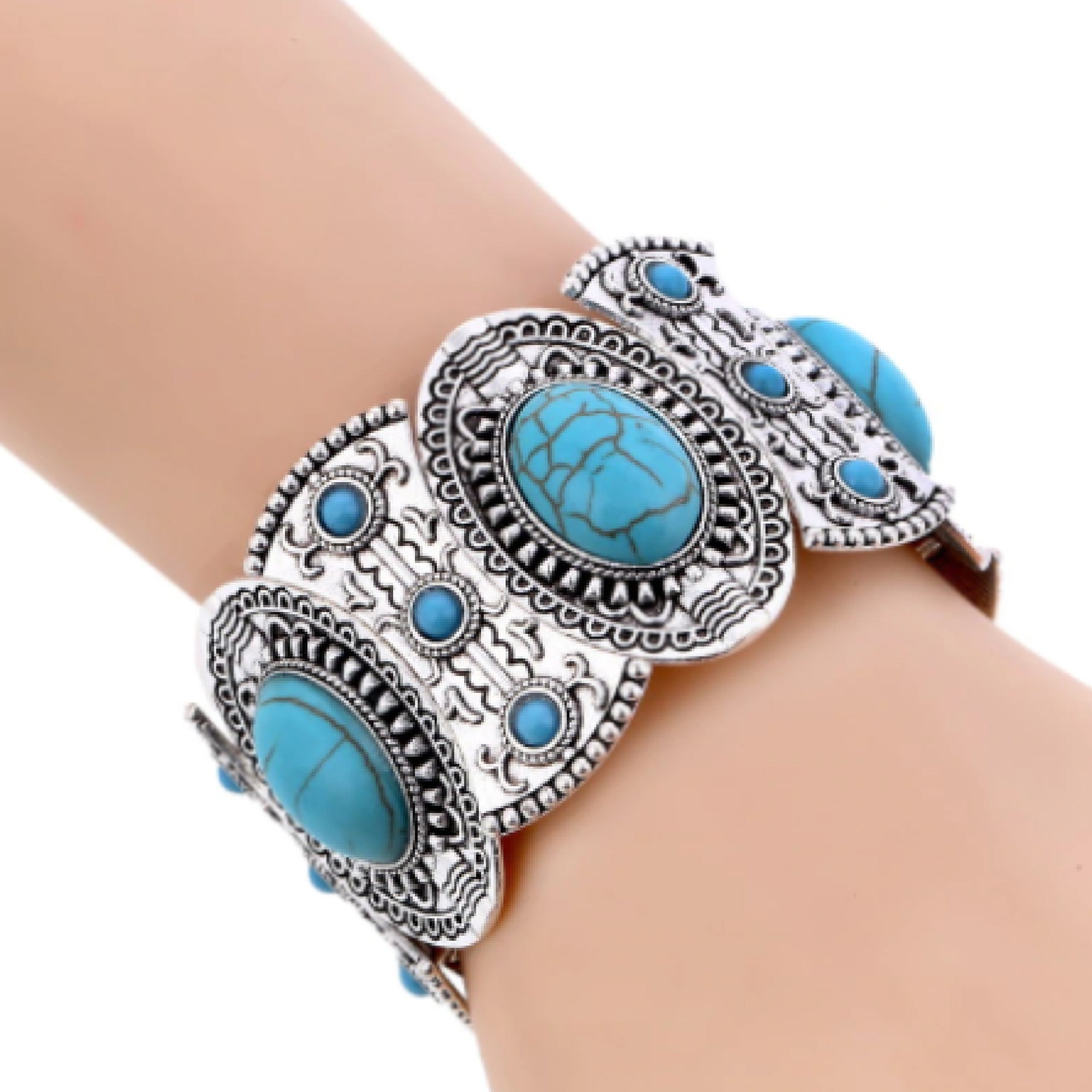 Bracelet Womens Vintage Boho Turquoise Cuff Stretch Bracelet Ethnic Jewerly Model