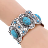 Women's Vintage Boho Turquoise Cuff Stretch Bracelet, Ethnic Fashion Jewelry