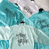 Turquoise Blue Robes for Bridal Party personalized with Bridal Titles like Mother of the Bride and Matron of Honor, Layout View, all SKUs