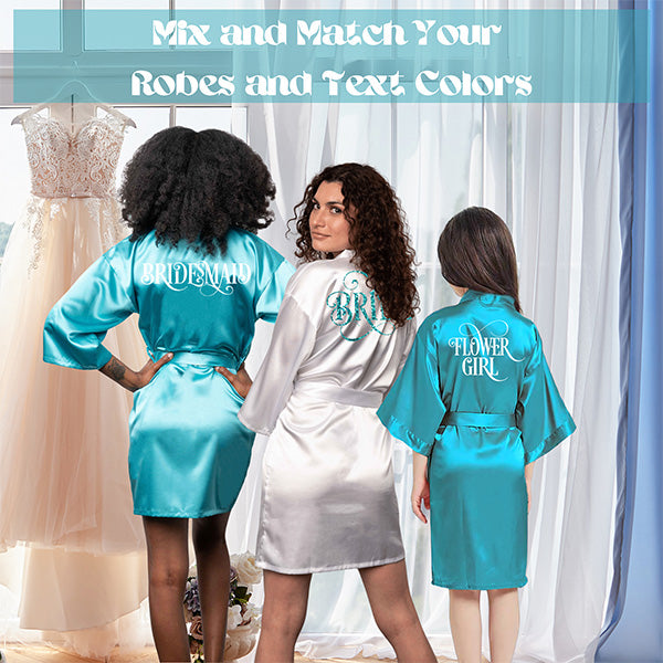 Mix and Match text colors and robes to fit your wedding theme, Lifestyle View, all SKUs