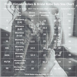 Bride and Bridesmaid Robes Sizing Chart, all SKUs