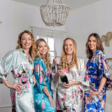 Bride and Bridesmaid Robe Set of 4 - Floral Satin Robes - Getting Ready Robes for Wedding