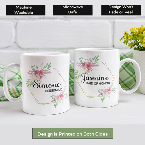 These custom mugs are made from ceramic and are microwave and dishwasher safe.  The design is printed on the both sides of the ceramic mug and won't fade or peel. all SKUs