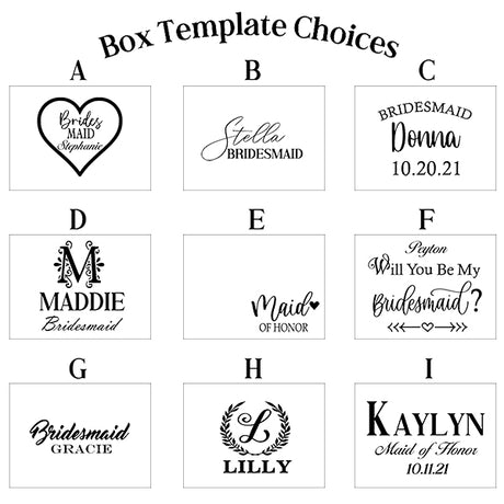 Bridesmaid Matte Flask Set with Two Shot Glasses And Gift Box, Personalized with Rose Gold Design - 7oz - Gifts for Bridesmaids, Gifts for Bachelorette Party - Box Template