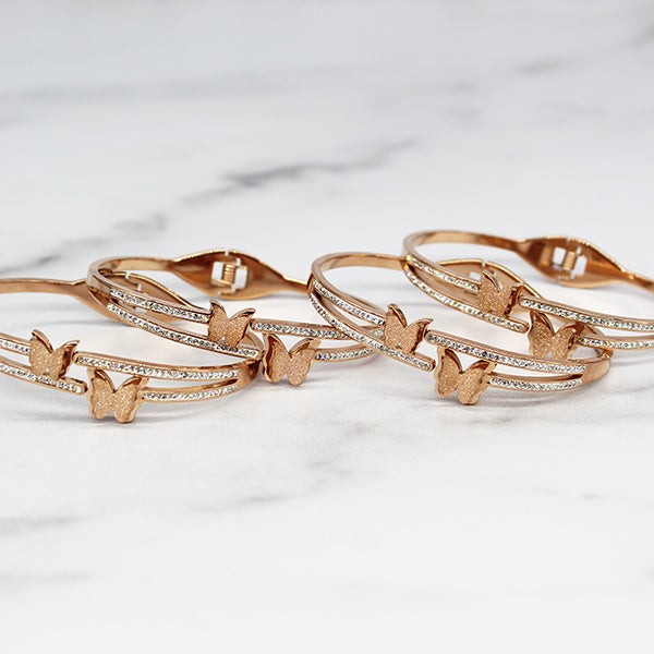 Rose Gold Butterfly Bracelet Set Of 4, Wedding Gifts, Maid Of Honor Proposal Gifts; ALT 1
