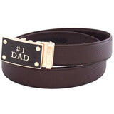 FEDEY Mens Ratchet Belt, Leather, Classic,  No1 DAD Statement Buckle, Main, Brown/Gold