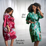 Floral Satin Wine/Burgundy Robe and Teal Green Bridesmaid Robe for Weddings and Bachelorette Party