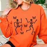 A funny Halloween Sweatshirt featuring dancing skeleton with butterflies. all SKUs