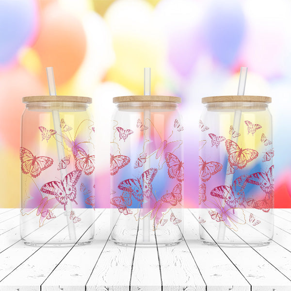 Birthday Girl glass tumbler with an all around butterfly design. Great for preteen birthday gifts, cheer team squad gifts, dance teams and more.