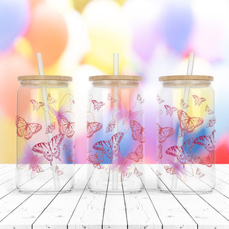 Birthday Girl glass tumbler with an all around butterfly design. Great for preteen birthday gifts, cheer team squad gifts, dance teams and more.